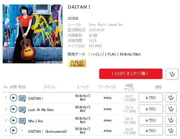 [Mora自购]miwa – DAITAN！ 2020 [FLAC/24bit/96kHz]