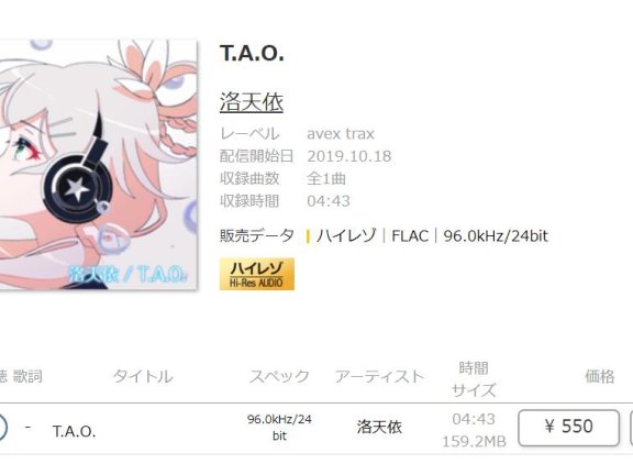 【mora自购】洛天依 T.A.O hires(96khz 24bit flac)